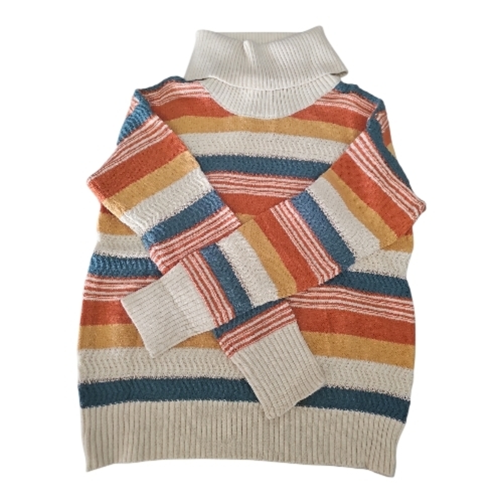 ⚡️Hem & Thread Colorful Striped Cowl Turtle Neck Sweater NWT Size S